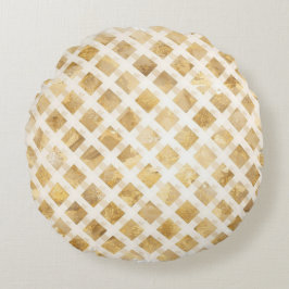 Luxurious, Gold White Lattice Pattern, Crisscross Rond Kussen