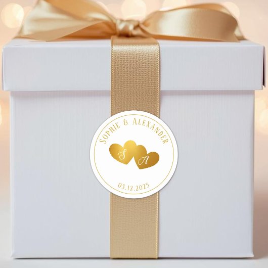 Luxurious Gold White Monogram Wedding Favor Gift Ronde Sticker