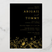 Luxurious Golden Floral Modern Black Wedding Gold Folie Uitnodiging (Voorkant)