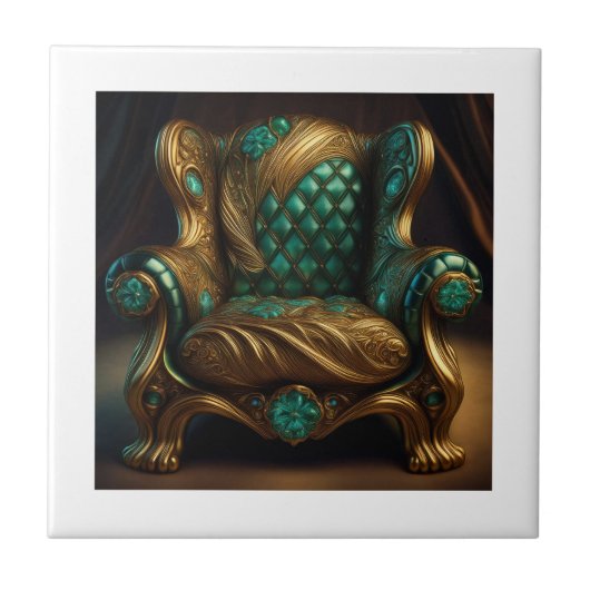 Luxurious Green And Gold Armchair Tegeltje (Voorkant)