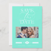 Luxurious Iconic Light Blue Photo Exquisite Script Save The Date (Voorkant)