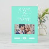 Luxurious Iconic Light Blue Photo Exquisite Script Save The Date (Staand voorkant)