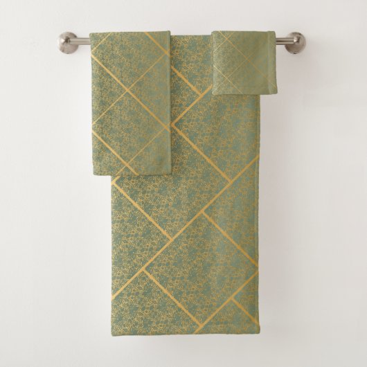 LUXURIOUS LACE GREEN GOLD HAMPTON TOWEL SET BAD HANDDOEK (Insitu)
