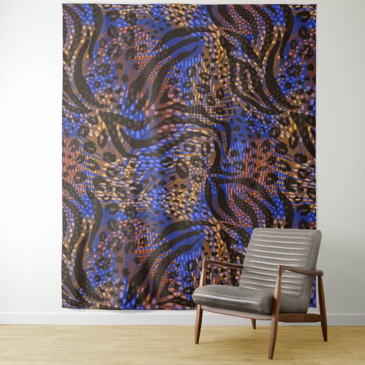 Luxurious Leopard and Zebra Print Pattern Wandkleed (In situ)