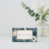 Luxurious Navy Blue Floral Gold Frame Elegant Visitekaartje (Staand voorkant)