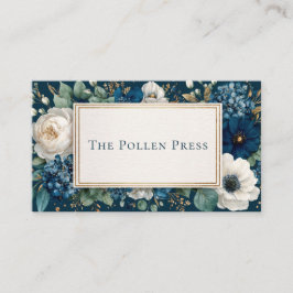 Luxurious Navy Blue Floral Gold Frame Elegant Visitekaartje
