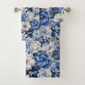 Luxurious Navy Blue Flowers Bath Towel Set Bad Handdoek (Insitu)