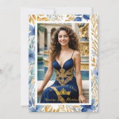 Luxurious Navy Blue & Gold Exquisite Tiara XV's Kaart (Voorkant)