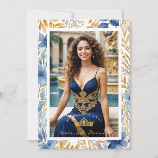 Luxurious Navy Blue & Gold Exquisite Tiara XV's Kaart (Voorkant)