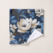 Luxurious Navy Blue Ivory Gold Flowers Towel Bad Handdoek (Wasdoekje)