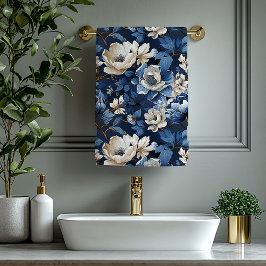 Luxurious Navy Blue Ivory Gold Flowers Towel Bad Handdoek