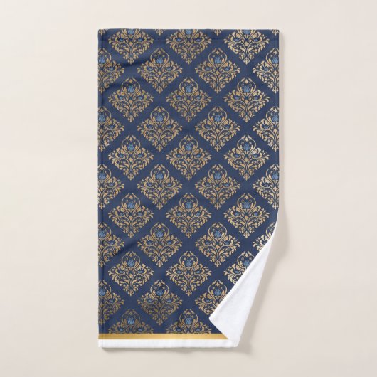 LUXURIOUS NAVY GOLD TRIM HAMPTON TOWEL SET BAD HANDDOEK (Handdoek)