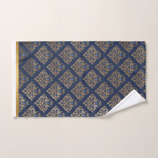 LUXURIOUS NAVY GOLD TRIM HAMPTON TOWEL SET BAD HANDDOEK (Handdoek)