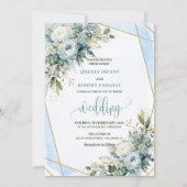 Luxurious Pastel Blue Gold Peonies Wedding Invite Kaart (Voorkant)
