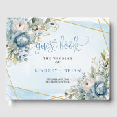 Luxurious Pastel Blue White Gold Flowers Wedding Gastenboek (Voorkant)
