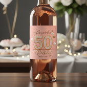 Luxurious Pearl Soft Pink Gold 50th Birthday  Wijn Etiket