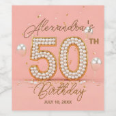Luxurious Pearl Soft Pink Gold 50th Birthday  Wijn Etiket (Enkel label)