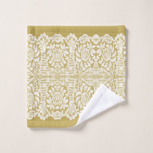 LUXURIOUS PURE WHITE Lace op GOLD Bath Towel Set Bad Handdoek (Wasdoekje)