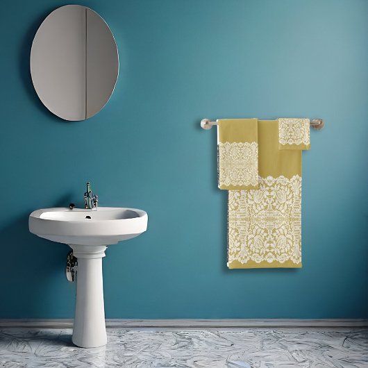 LUXURIOUS PURE WHITE Lace op GOLD Bath Towel Set Bad Handdoek