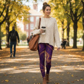 Luxurious Purple and Gold Marble Swirl Leggings