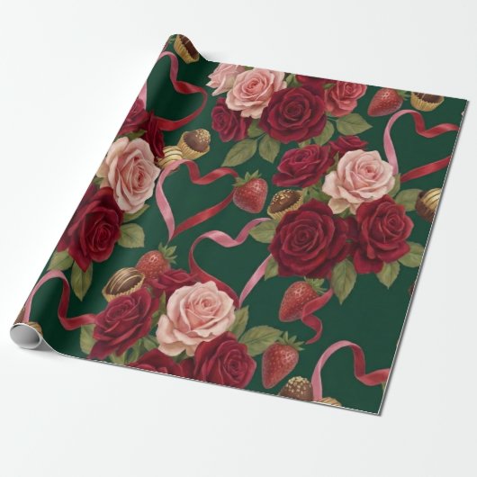 Luxurious Red Roses Cadeaupapier (Uitgerold)