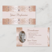 Luxurious Rose Gold Ornate Borders Jewels Add Foto Visitekaartje (Voorkant / Achterkant)