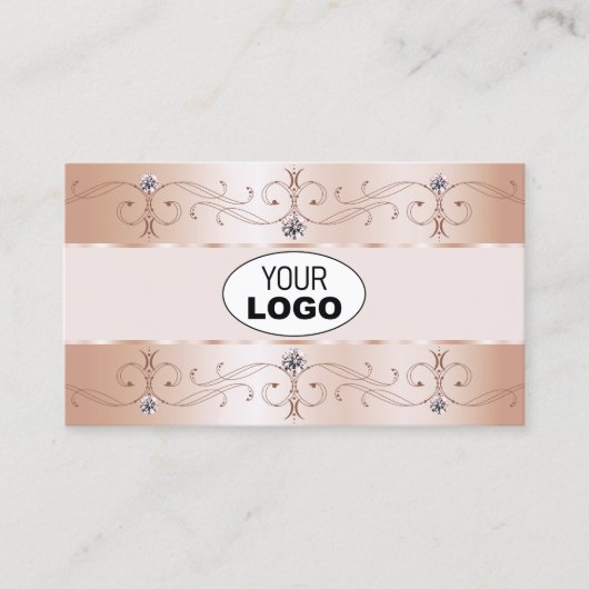 Luxurious Rose Gold Ornate Borders Logo and Photo Visitekaartje (Voorkant)