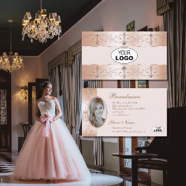 Luxurious Rose Gold Ornate Borders Logo and Photo Visitekaartje