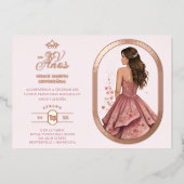 Luxurious Rose Gold Oval Frame Charming MIs XV Folie Uitnodiging (Voorkant)