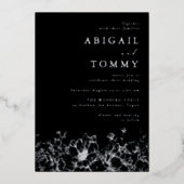 Luxurious Silver Foil Floral Modern Black Wedding Folie Uitnodiging (Voorkant)
