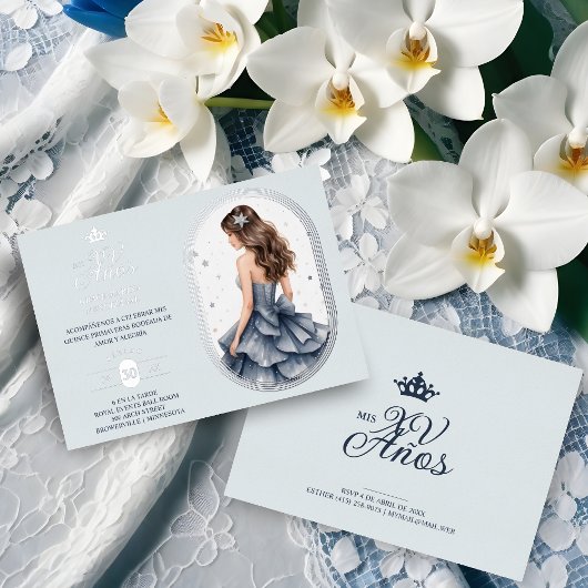 Luxurious Silver Oval Frame Charming Quinceañera  Folie Uitnodiging