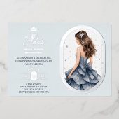 Luxurious Silver Oval Frame Charming Quinceañera  Folie Uitnodiging (Voorkant)