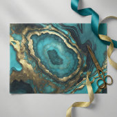 Luxurious Teal Blue Agate Geode Gold Marble Tissuepapier