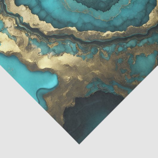 Luxurious Teal Blue Agate Geode Gold Marble Tissuepapier (Detail)