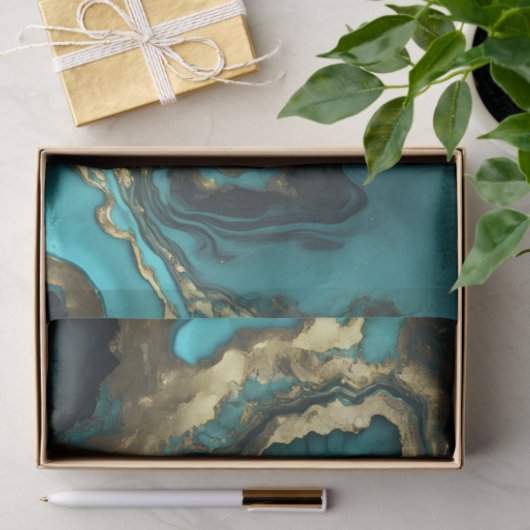 Luxurious Teal Blue Agate Geode Gold Marble Tissuepapier (Geschenk)