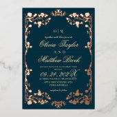 Luxurious Teal Gold Foil Floral Wedding Folie Uitnodiging (Voorkant)