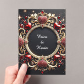 Luxurious Wedding Gold Frame With Red Hearts Acryl Uitnodigingen (Insitu (Draagbaar))