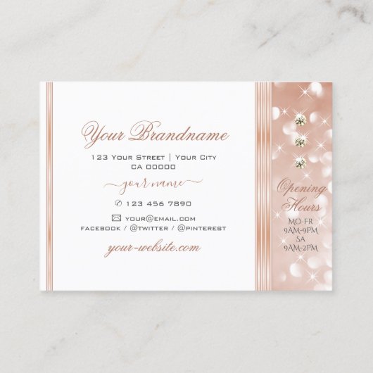 Luxurious White Rose Gold Sparkle Glitter Diamonds Visitekaartje (Achterkant)