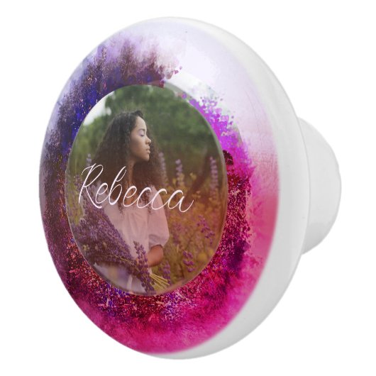 Luxurisch Paars en roze ombre Lijst Foto Keramische Knop (Rechts)