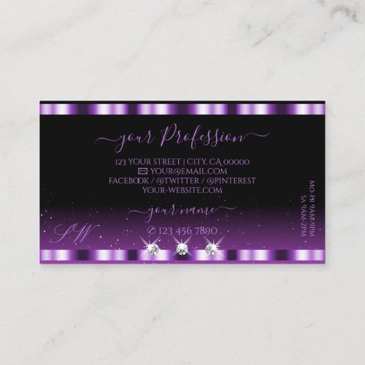 Luxurisch Paars monogram met zwarte mousserende di Visitekaartje (Achterkant)