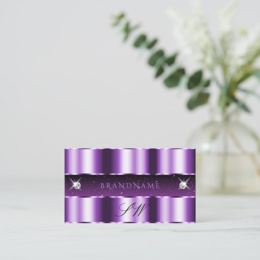 Luxurisch Paars monogram met zwarte mousserende di Visitekaartje (Staand voorkant)