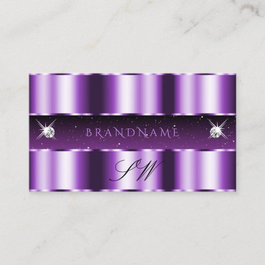 Luxurisch Paars monogram met zwarte mousserende di Visitekaartje (Voorkant)