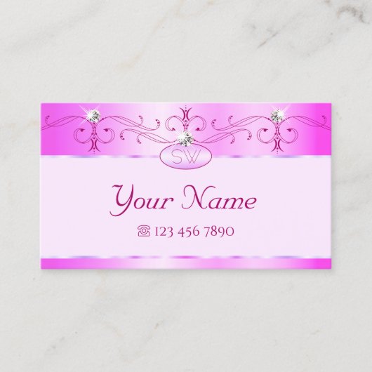 Luxurisch roze  mousserend diamanten monogram visitekaartje (Voorkant)