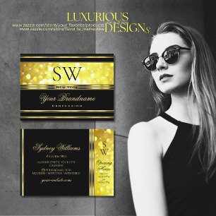 Luxurisch zwart goud Glitter Monogram Golden Decor Visitekaartje