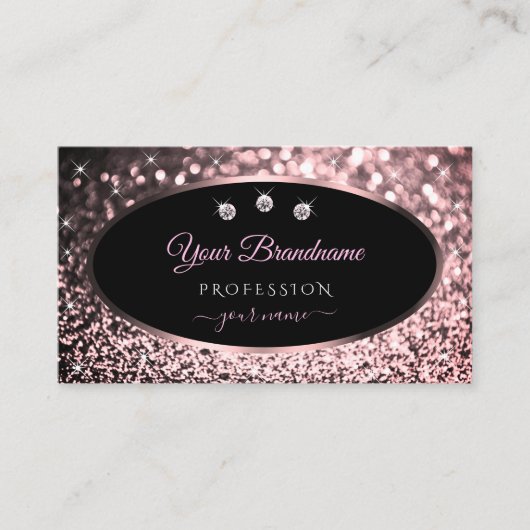 Luxurisch zwart Roos Gold Sparkle Glitter Diamonds Visitekaartje (Voorkant)