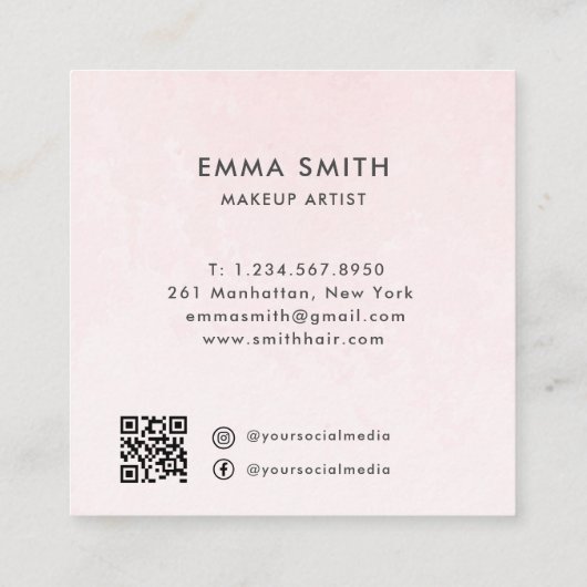 Luxurische elegante roze Waterverf Vierkante Visitekaartje (Achterkant)