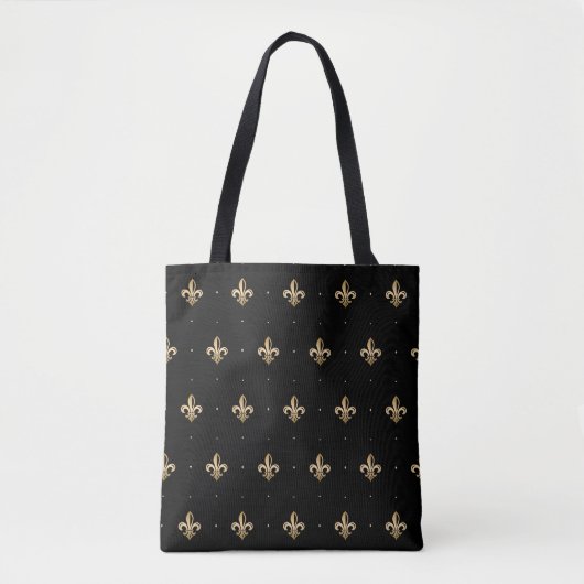 Luxurische Gold Fleur de Lis Pattern Black Tote Bag (Voorkant)