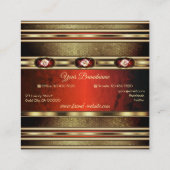 Luxurische goudeffecten Rode marmer Faux Rhineston Vierkante Visitekaartje (Achterkant)