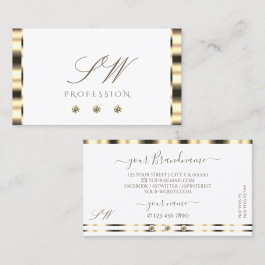Luxurische goudwitte mousserende diamant-Initialen Visitekaartje (Voorkant / Achterkant)