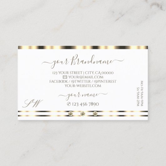 Luxurische goudwitte mousserende diamant-Initialen Visitekaartje (Achterkant)